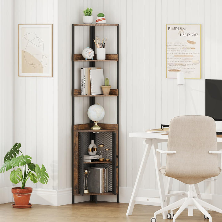 Giantex 6-Tier Corner Shelf 67 Inches Tall Corner Bookshelf with Cabinet Industrial Bookcase
