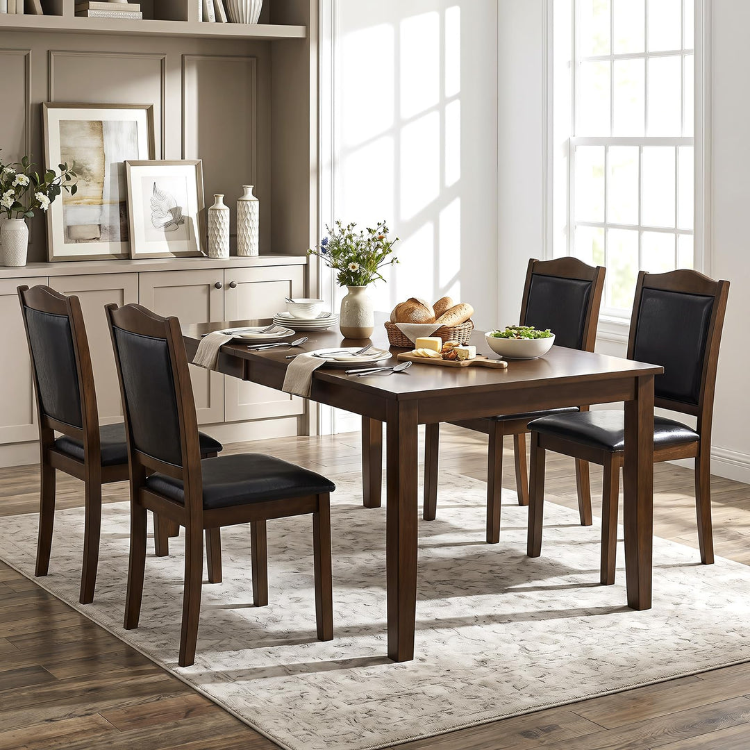 GIANTEX Wooden Dining Chairs Set of 2/4 Faux Leather Padded Seat &amp; Back