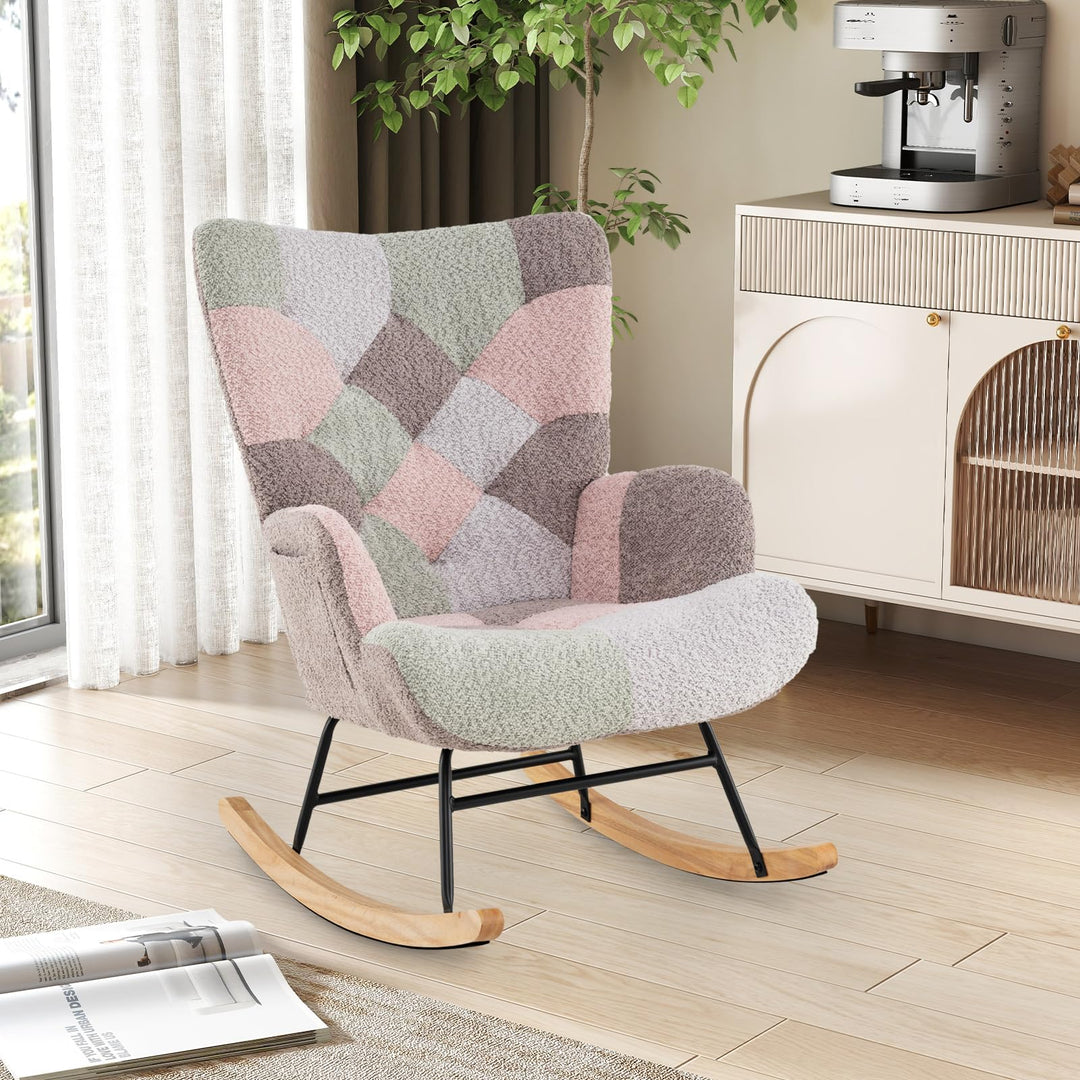 Giantex Rocking Chair Nursery Teddy Upholstered Glider Rocker w/Ergonomic High Backrest