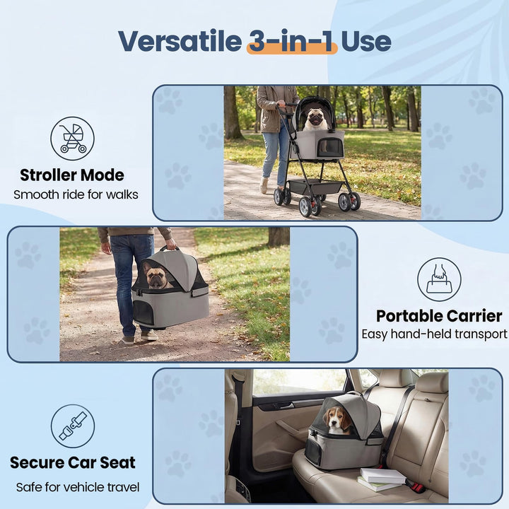 Giantex 3-in-1 Pet Stroller with Detachable Carrier for Small &amp; Medium Pets