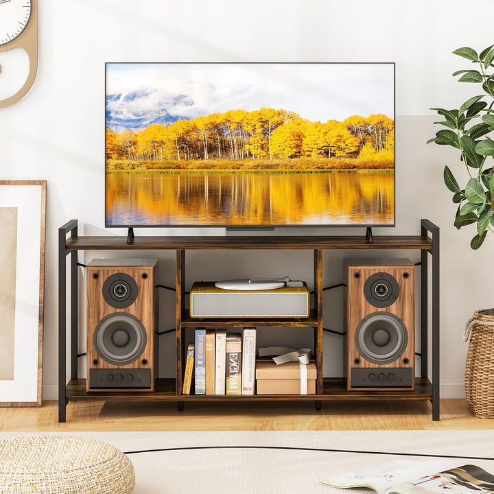 Giantex TV Stand for TVs up to 55", 3-Tier Entertainment Center with Open Storage Shelves, Side Guardrails & Metal Frame