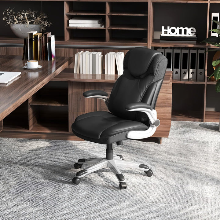 Giantex Executive Office Chair, PU Leather Ergonomic Desk Chair with Flip-up Armrests and Height Adjustable