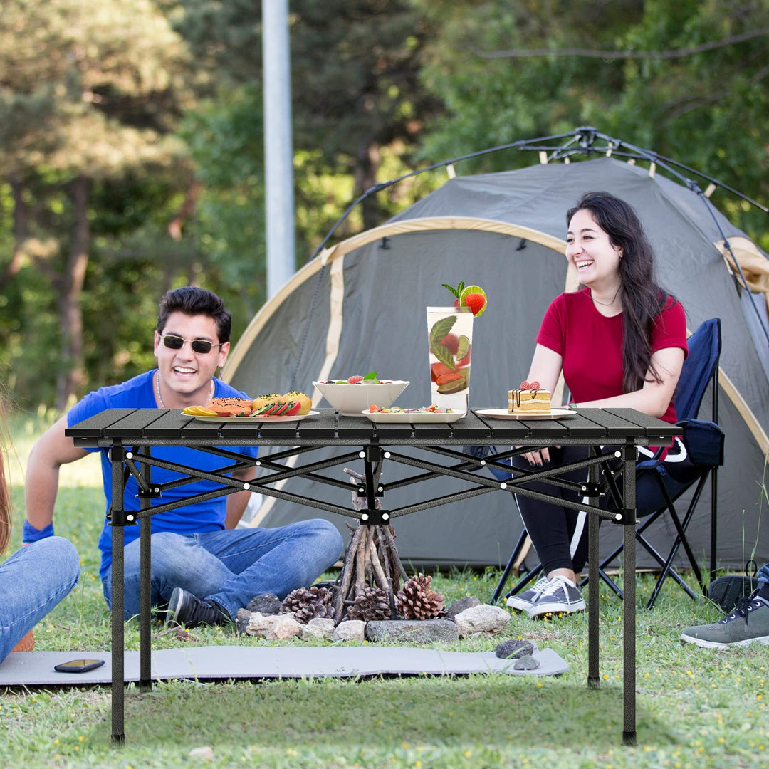 Giantex Folding Camping Table for 4-6 People, Roll-Up Lightweight Picnic Table with Large Aluminum Tabletop & Carrying Bag (Black)
