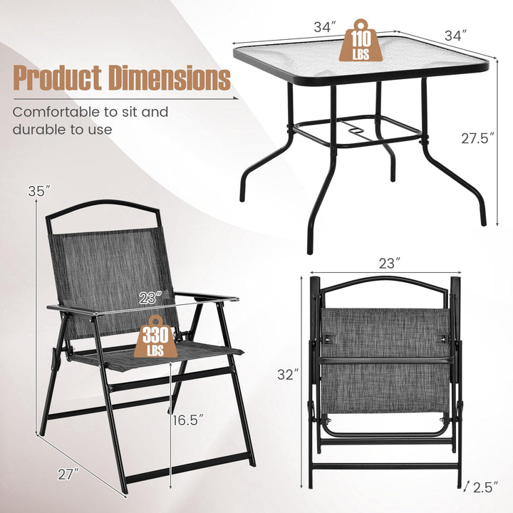 Giantex 4 Pieces Patio Dining Set, Outdoor Dining Table Set with 4 Folding Chairs (Gray)