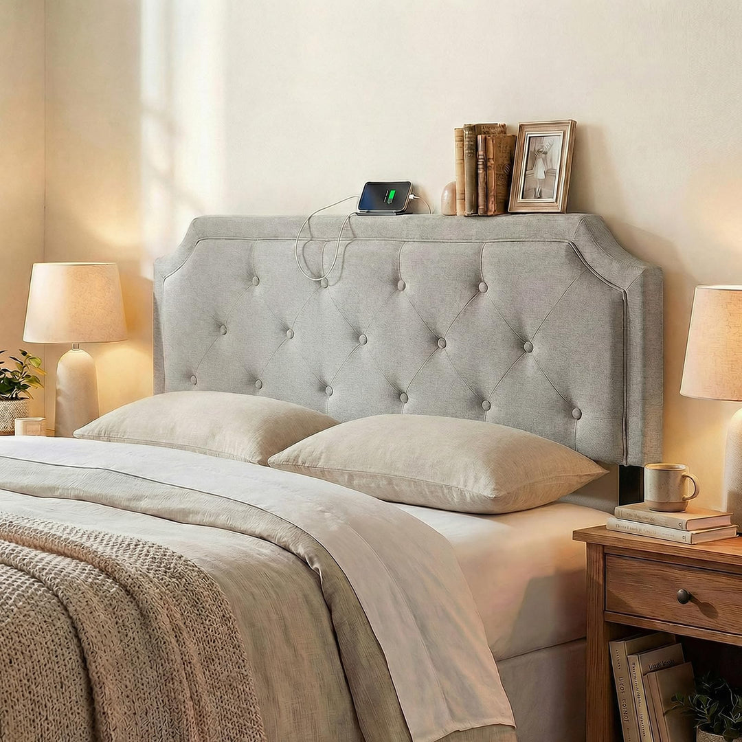 Giantex Tufted Upholstered Head Board with 2 AC Outlets