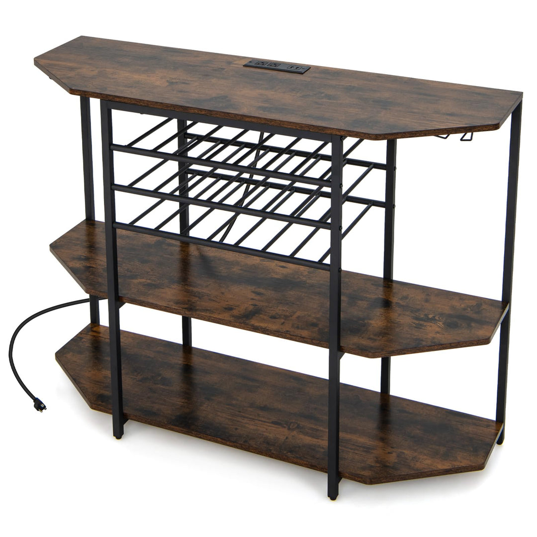 Giantex Wine Bar Cabinet with Power Outlet, Mini Coffee Bar Stand Table with 21 Bottle Wine Rack & Glass Holders