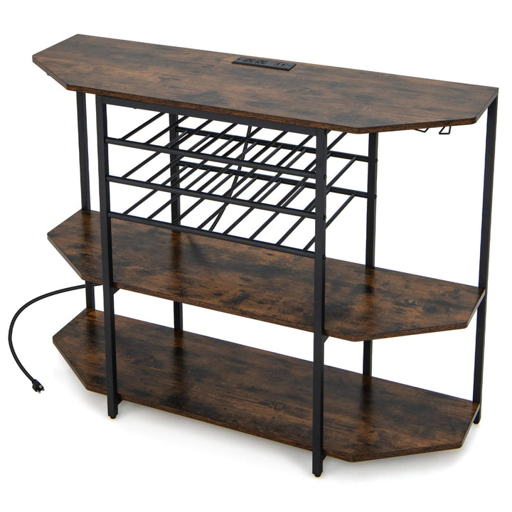 Giantex Wine Bar Cabinet with Power Outlet, Mini Coffee Bar Stand Table with 21 Bottle Wine Rack & Glass Holders
