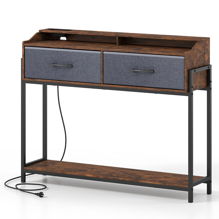 GIANTEX 43" Narrow Console Table with Charging Station &amp; 2 Drawers