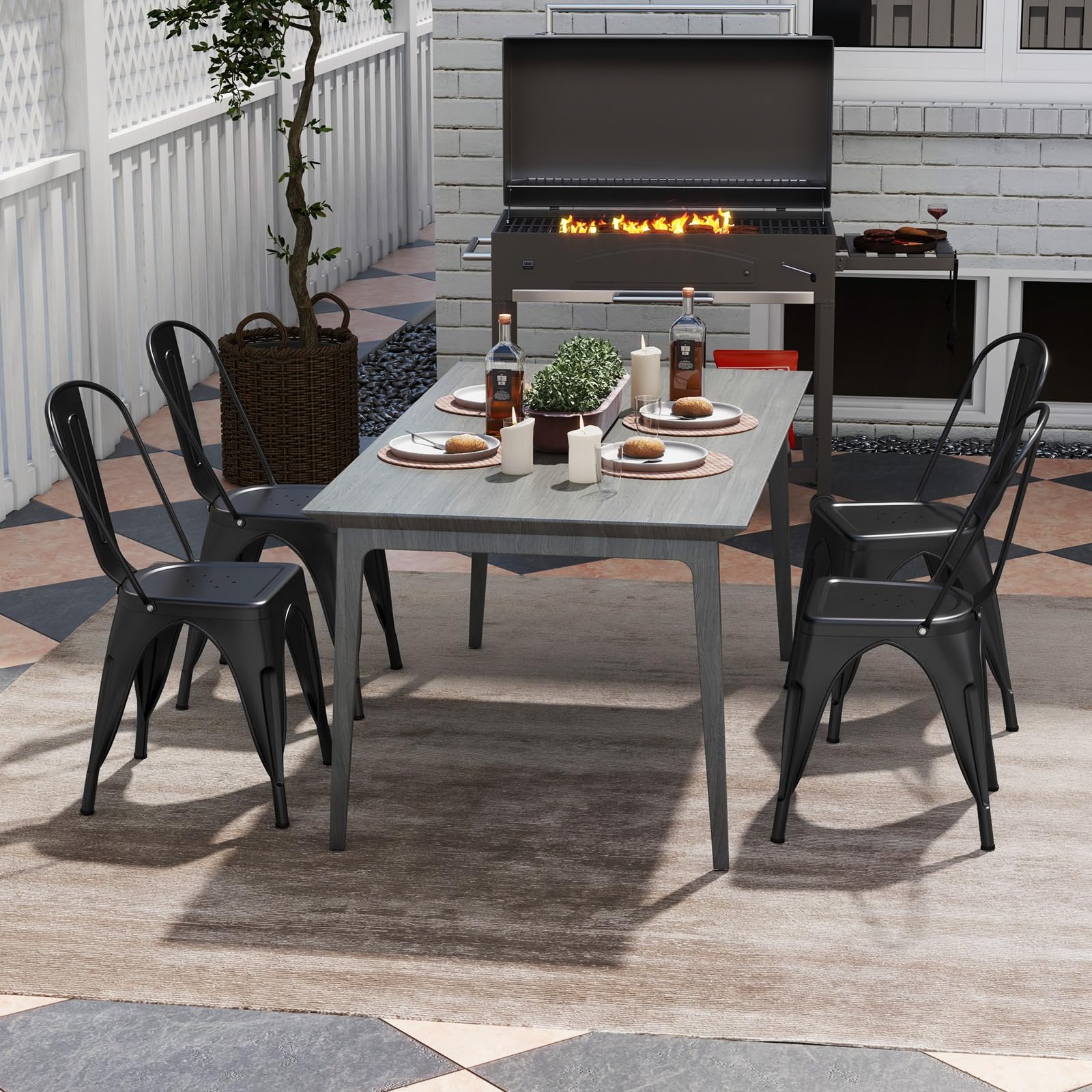 Giantex Metal Dining Chairs Set of 4, Farmhouse Kitchen Chairs with Removable Backrest