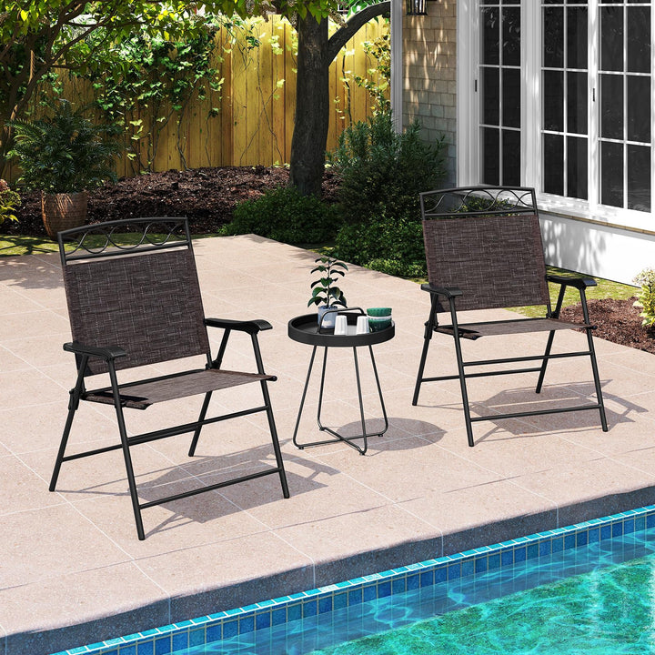Giantex Set of 4 Patio Folding Chairs with Armrest and Metal Frame
