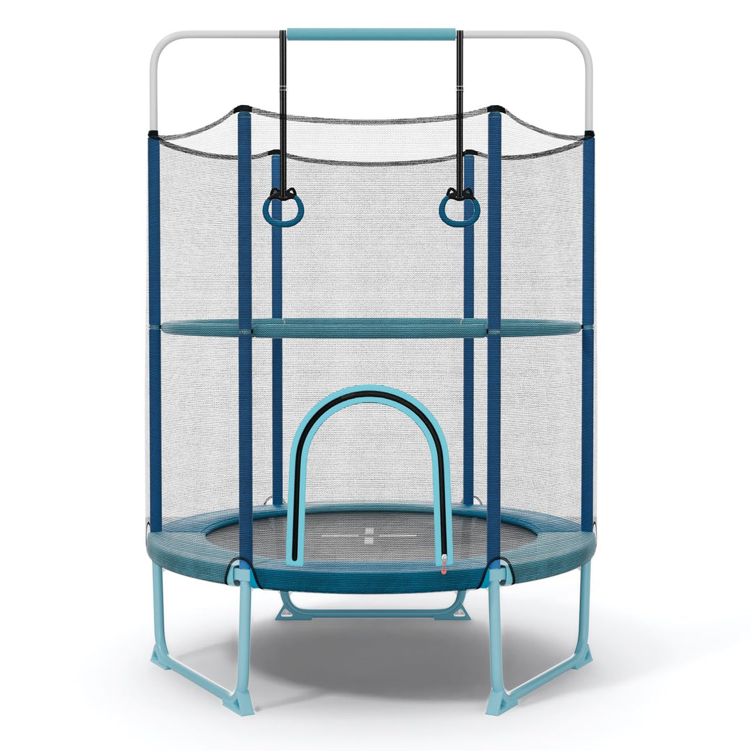 Giantex 60" Trampoline for Kids, 5 Ft Toddler Trampoline with Net, 85" Height Mini Trampoline with Detachable Ring and Horizontal Bar