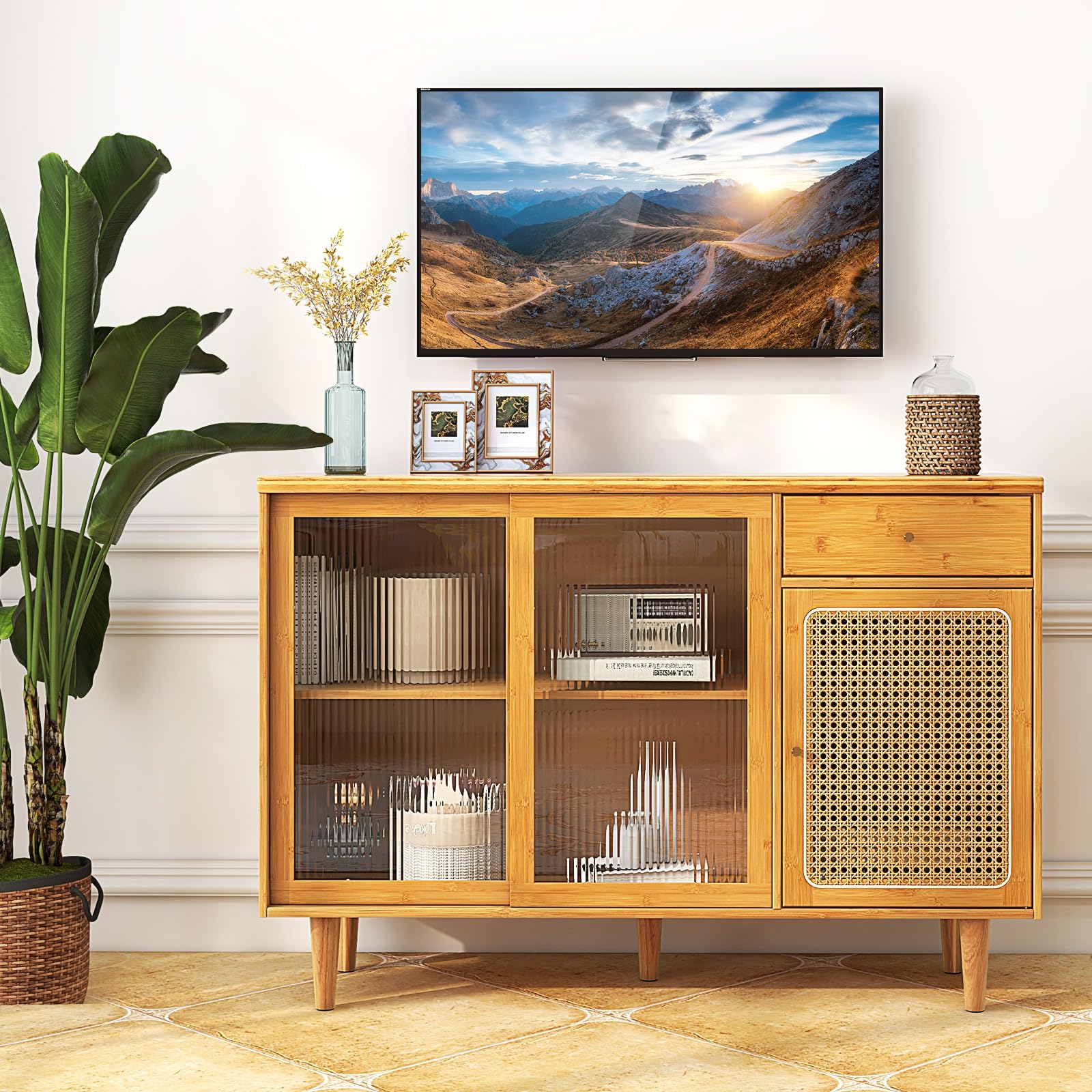 Giantex Sideboard, Bamboo Buffet Cabinet with Storage