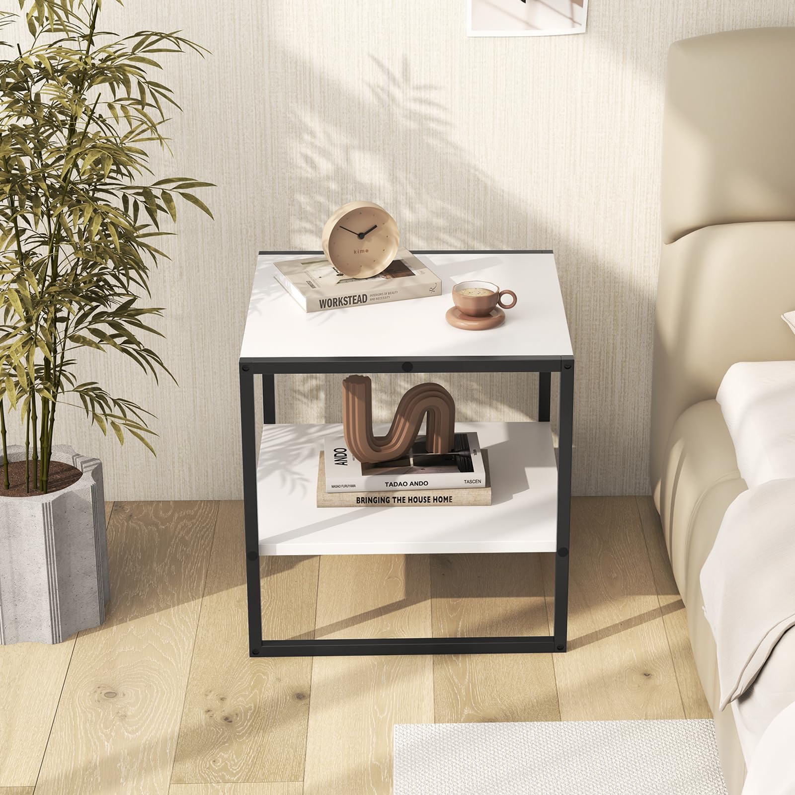Giantex 20 Inch End Table, Modern Square Side Table with Storage Shelf, Small Coffee Table for Living Room