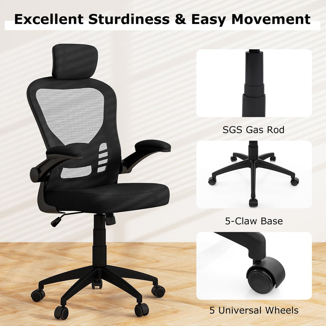 Giantex Ergonomic Mesh Office Chair, Home Office Desk Chair with Adjustable Headrest and Lumbar Support