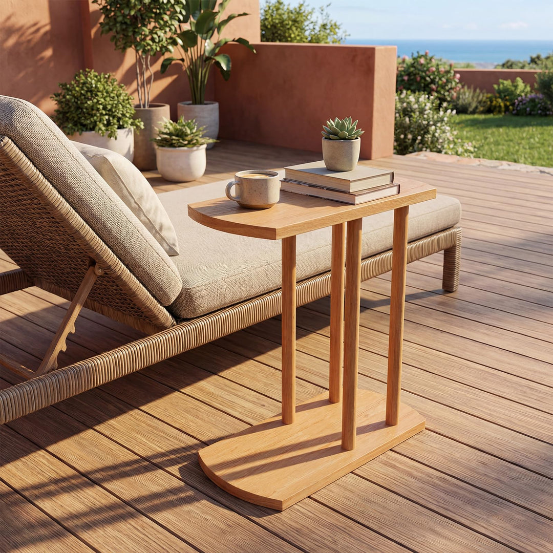 Giantex C-Shaped Teak Wood Side Table Set of 1/2 Narrow 2-Tier Couch Tables