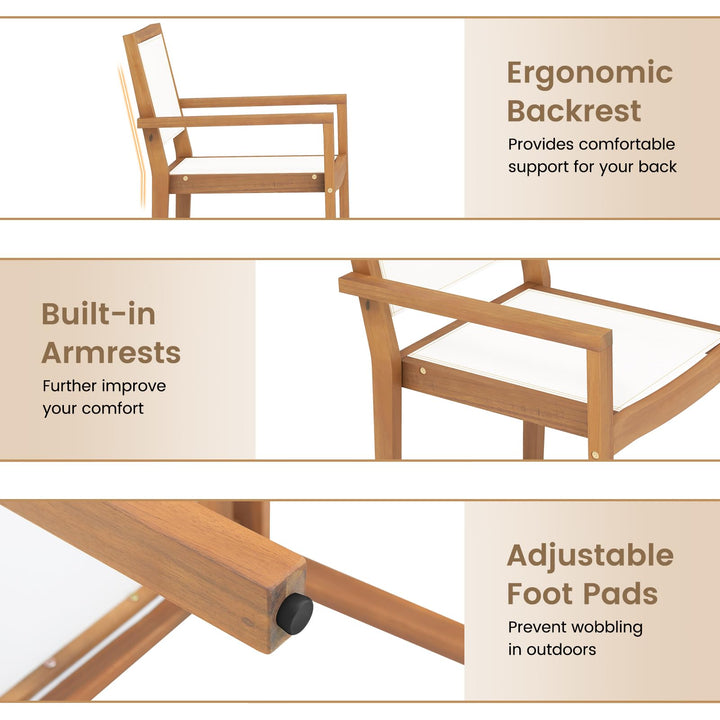 Giantex Stackable Outdoor Dining Chair Set, Patio Armchairs w/Acacia Wood Frame, All Weather Fabric, Armrests