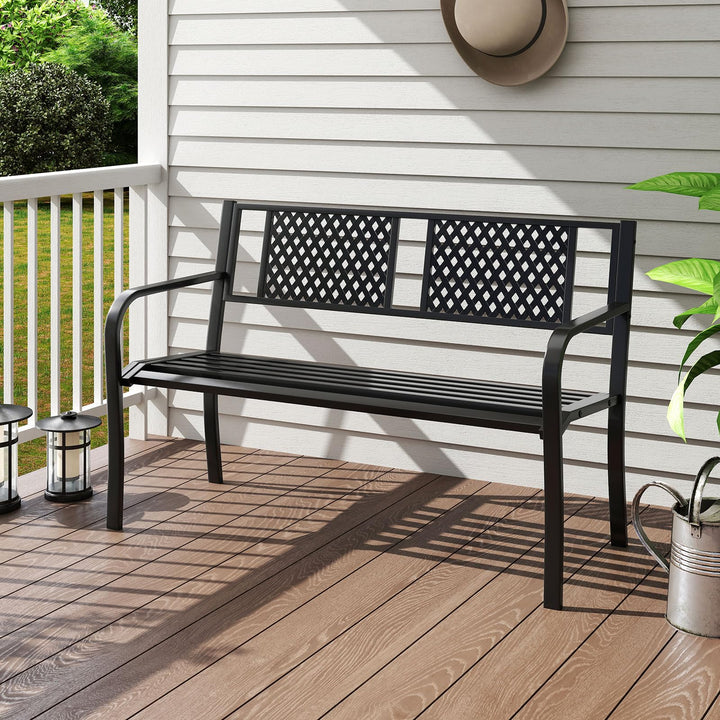 Giantex Metal Outdoor Bench Slatted Seat for 2-3 Persons (50"×23"×32")