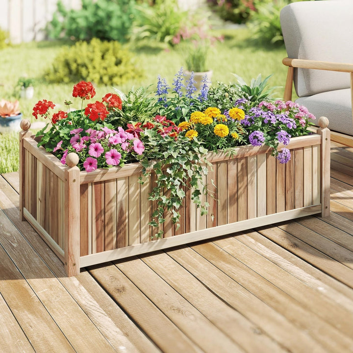 Giantex Wooden Raised Garden Bed Natural Acacia Wood Rectangular Planter Box with Liner