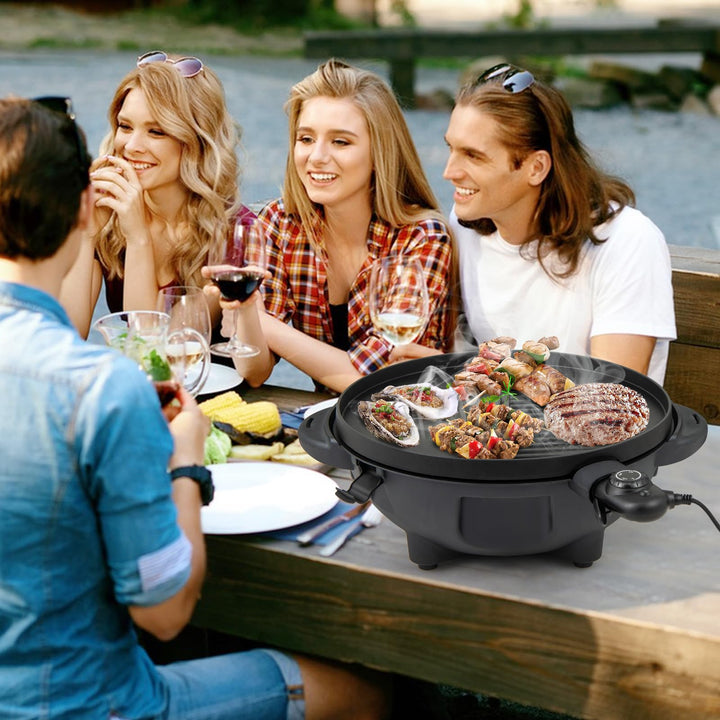 Giantex 1200W Electric BBQ Grills Outdoor Cooking with Lid & Thermometer