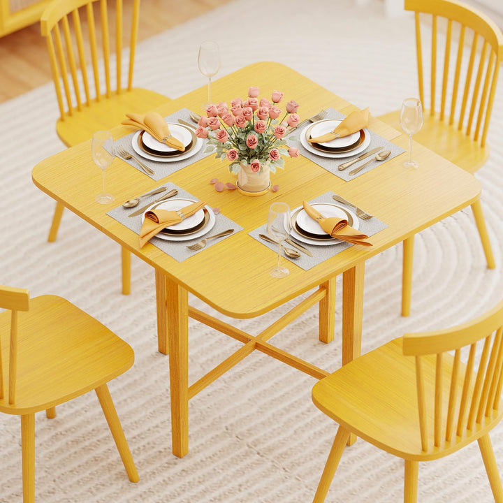 Giantex 36" Extendable Dining Table with Drop Leaf X-Shaped Frame Rubber Wood Legs