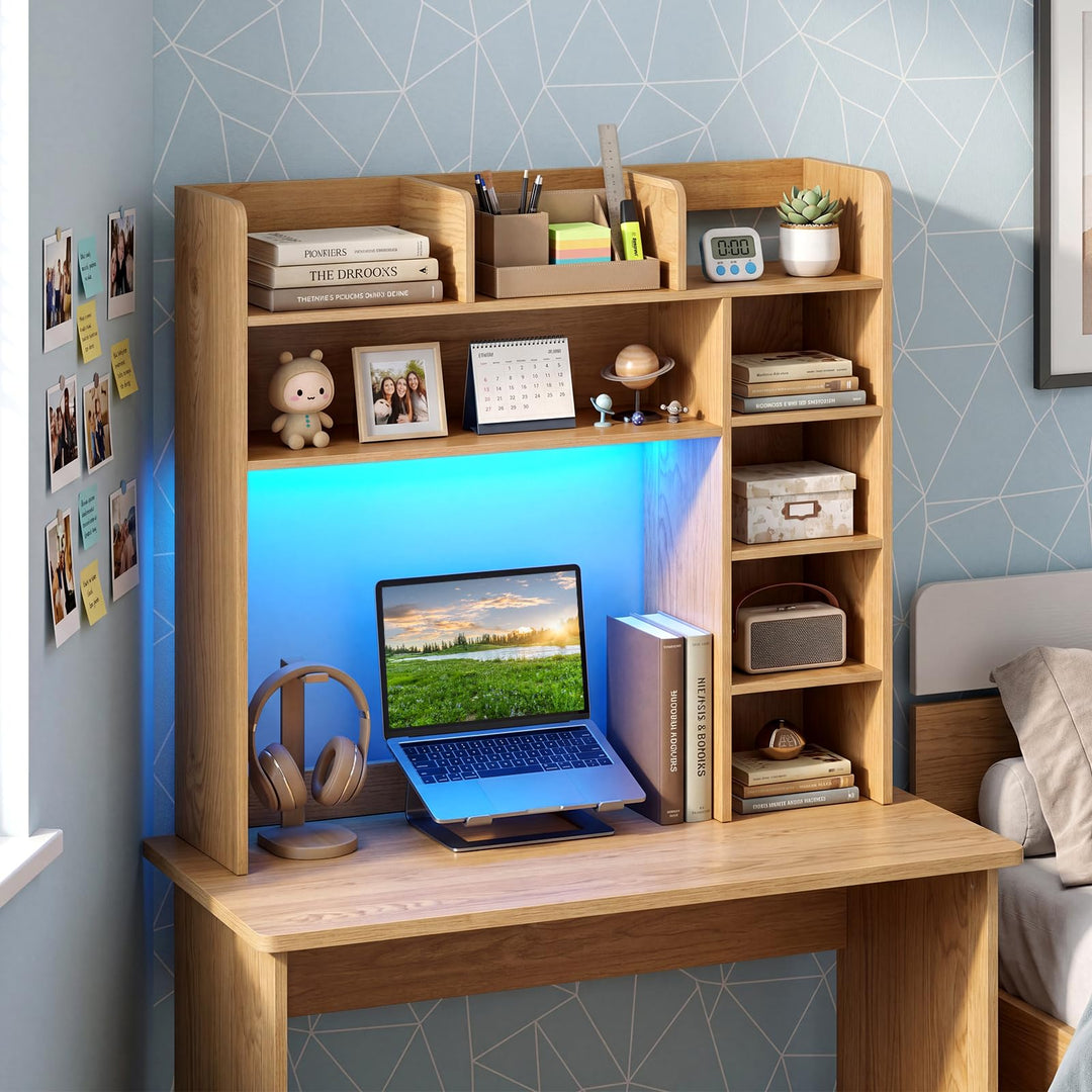 Giantex 35.5" Desktop Bookshelf with LED Lights