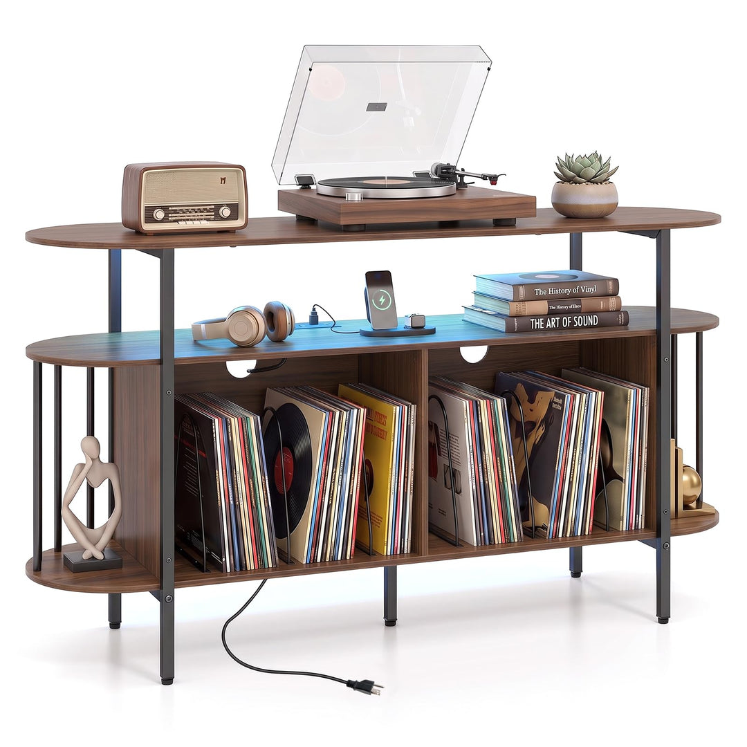 GIANTEX 3-Tier 55" Record Player Stand with LED Lights &amp; Power Outlets