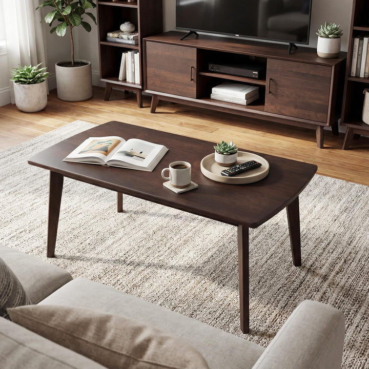 Giantex 34.5" Solid Wood Coffee Table with Tapered Legs
