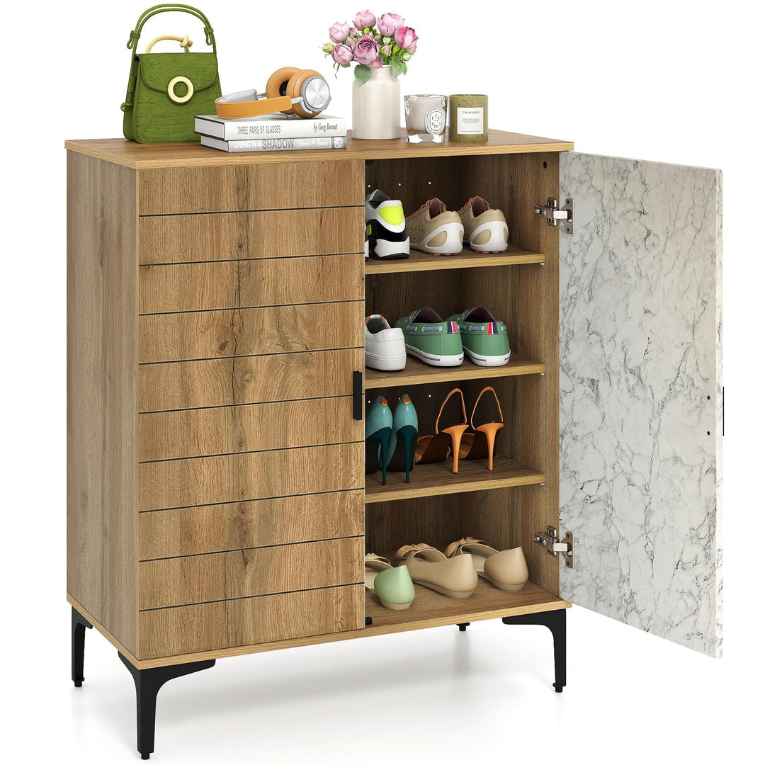 Giantex Shoe Cabinet 4-Tier Wooden Shoe Rack Cabinet(Marble Pattern Door)