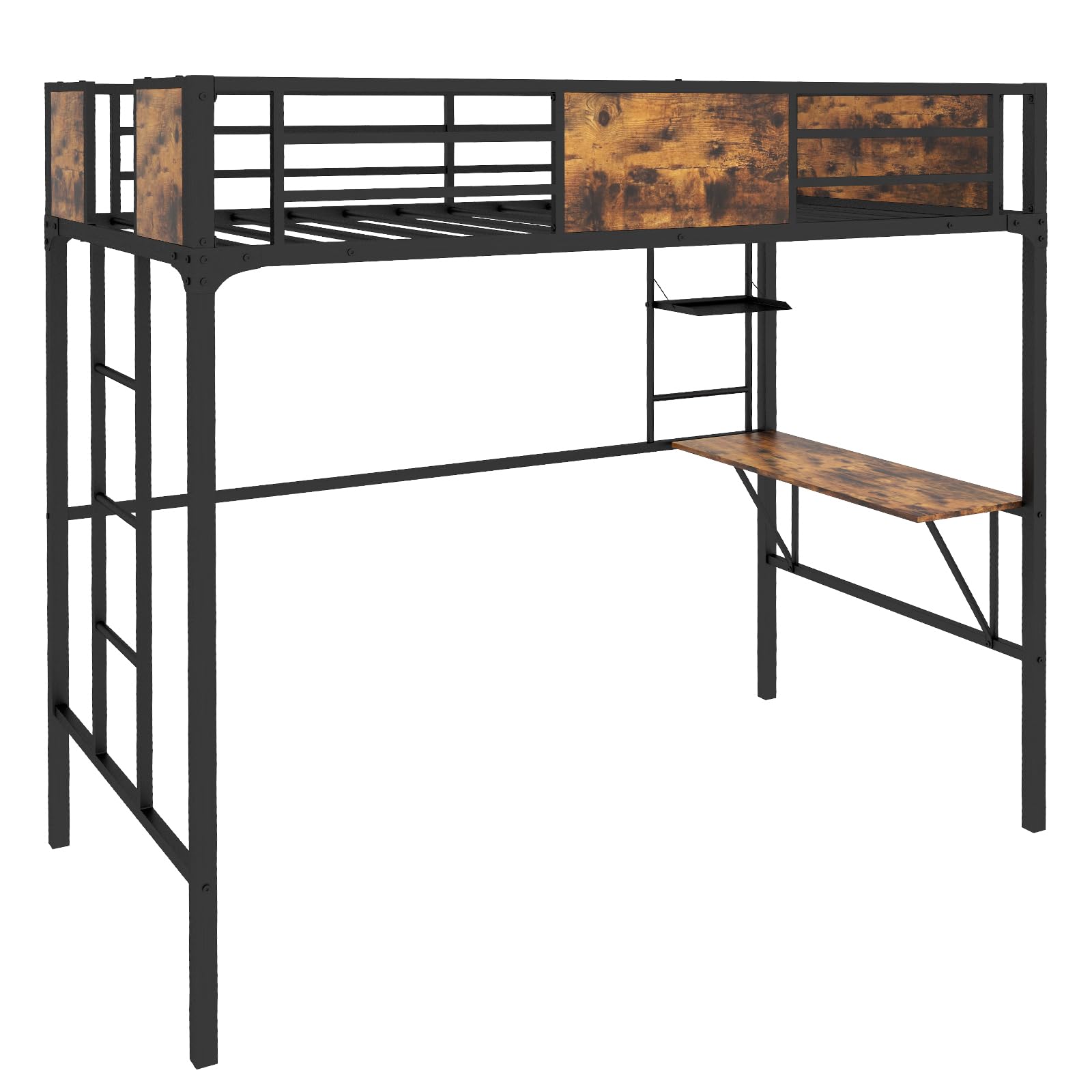 Metal Twin Loft Bed with Desk and Storage Shelf - Giantex