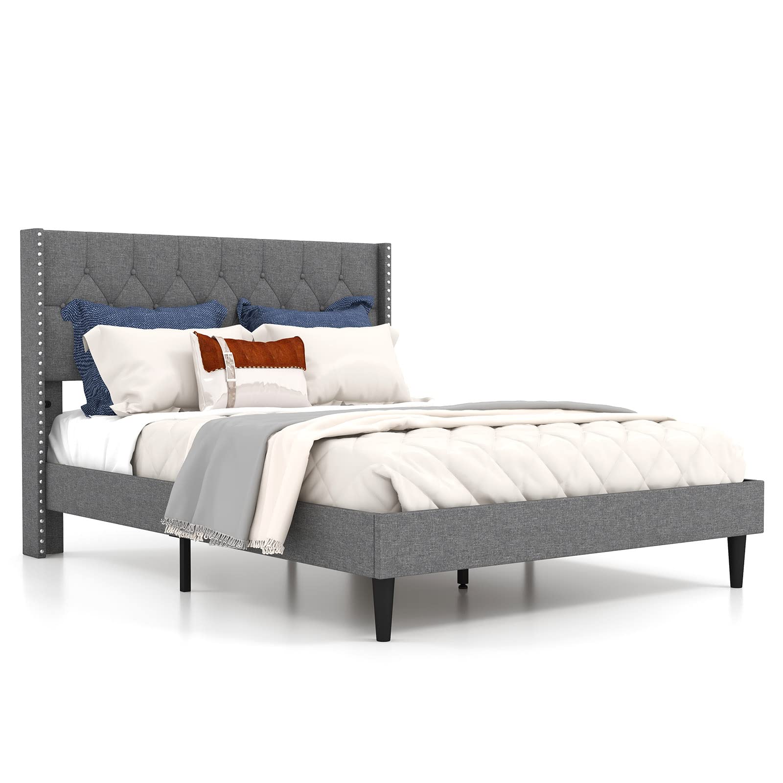 Giantex Full Size Linen Fabric Upholstered Platform Bed Frame