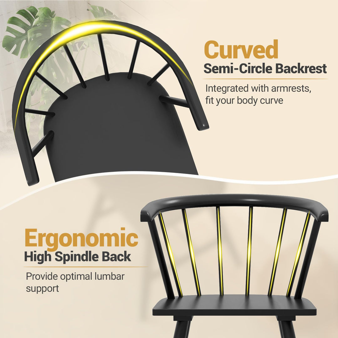 Giantex Windsor Dining Chairs Set of 2/4 Mid-Century Modern Black Kitchen Chairs w/Solid Rubber Wood Frame