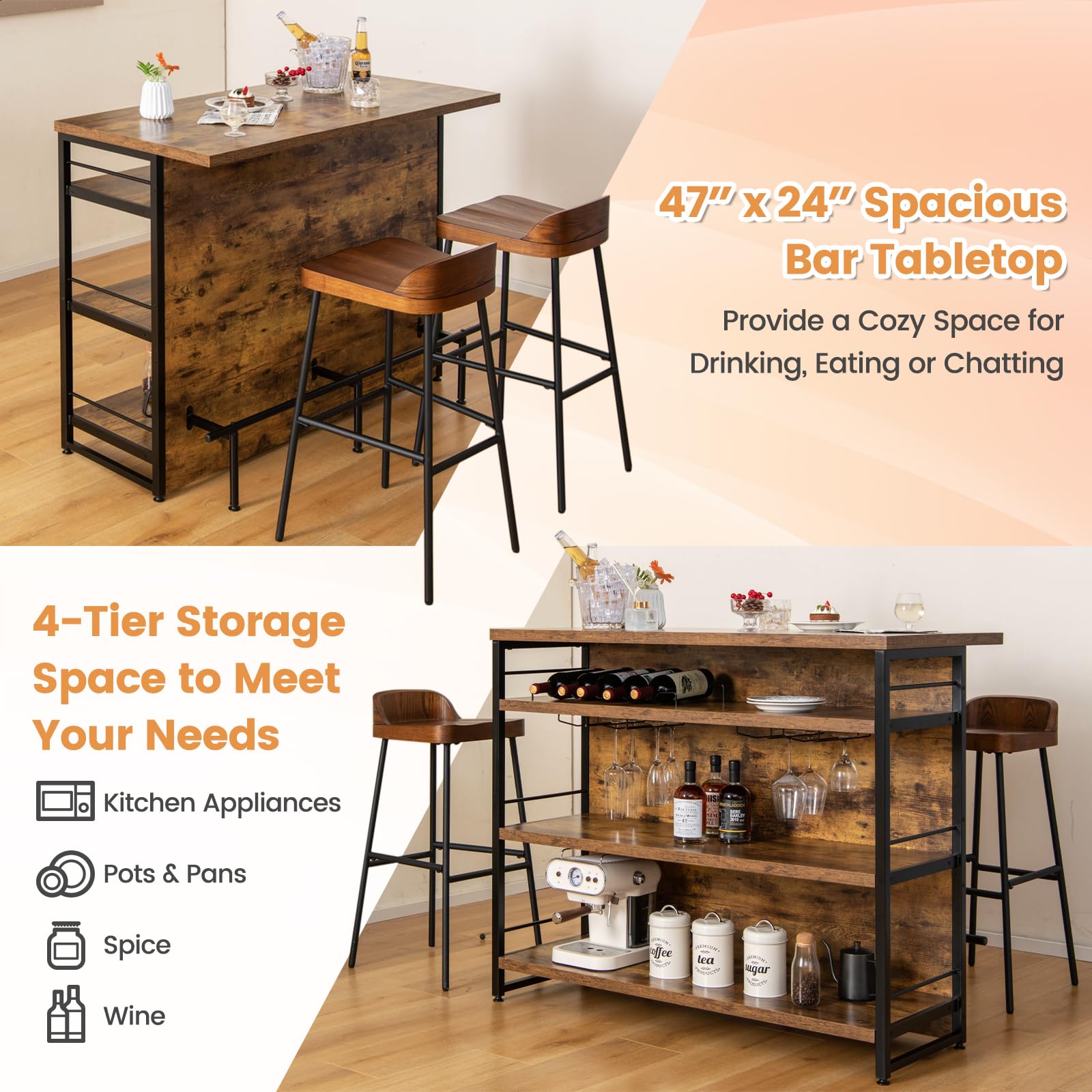 4 Tier Liquor Bar Table with Footrest - Giantex