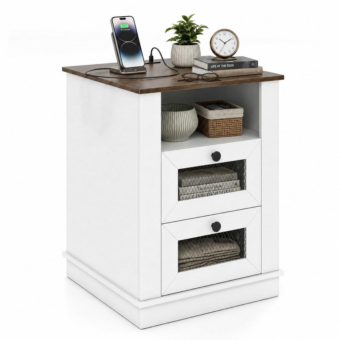 GIANTEX Nightstand with Charging Station for Bedroom And Living Room