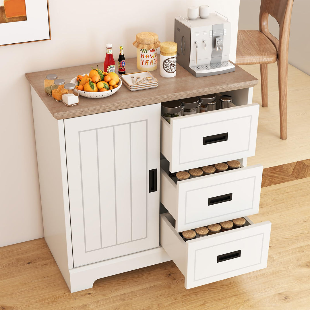 Giantex Small Sideboard Buffet Cabinet Farmhouse Kitchen Storage Cabinet with Fluted Sliding Door
