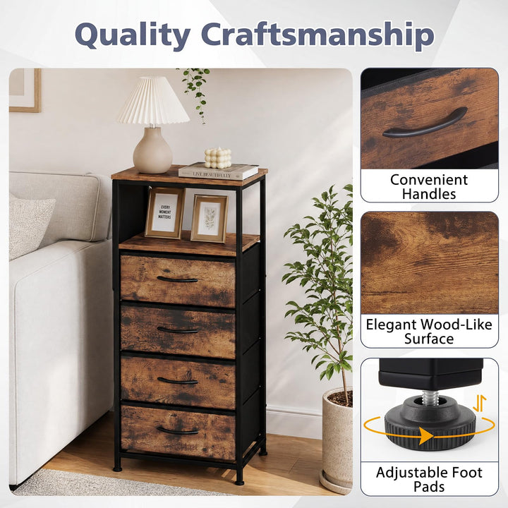 GIANTEX Modern 34" Bedside Table with 4 Fabric Drawers (1/2)