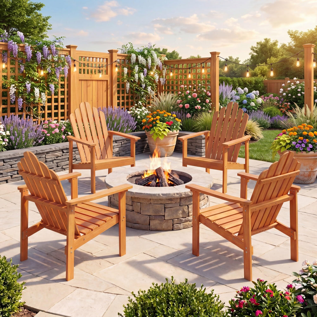 Giantex Outdoor Patio Stackable Adirondack Chair with Slatted Backrest &amp; Seat (1/2/4)