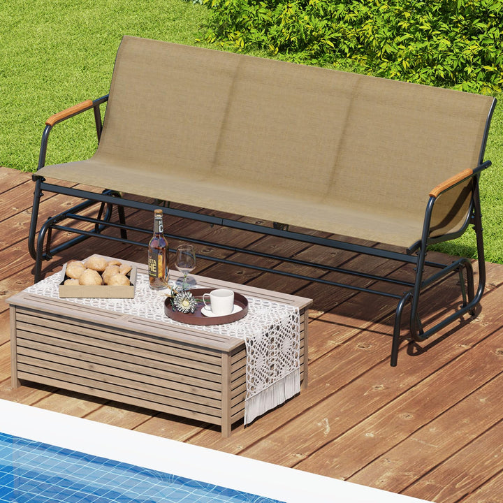Giantex 3-Person Swing Gliding Loveseat with Curved Teak Armrests