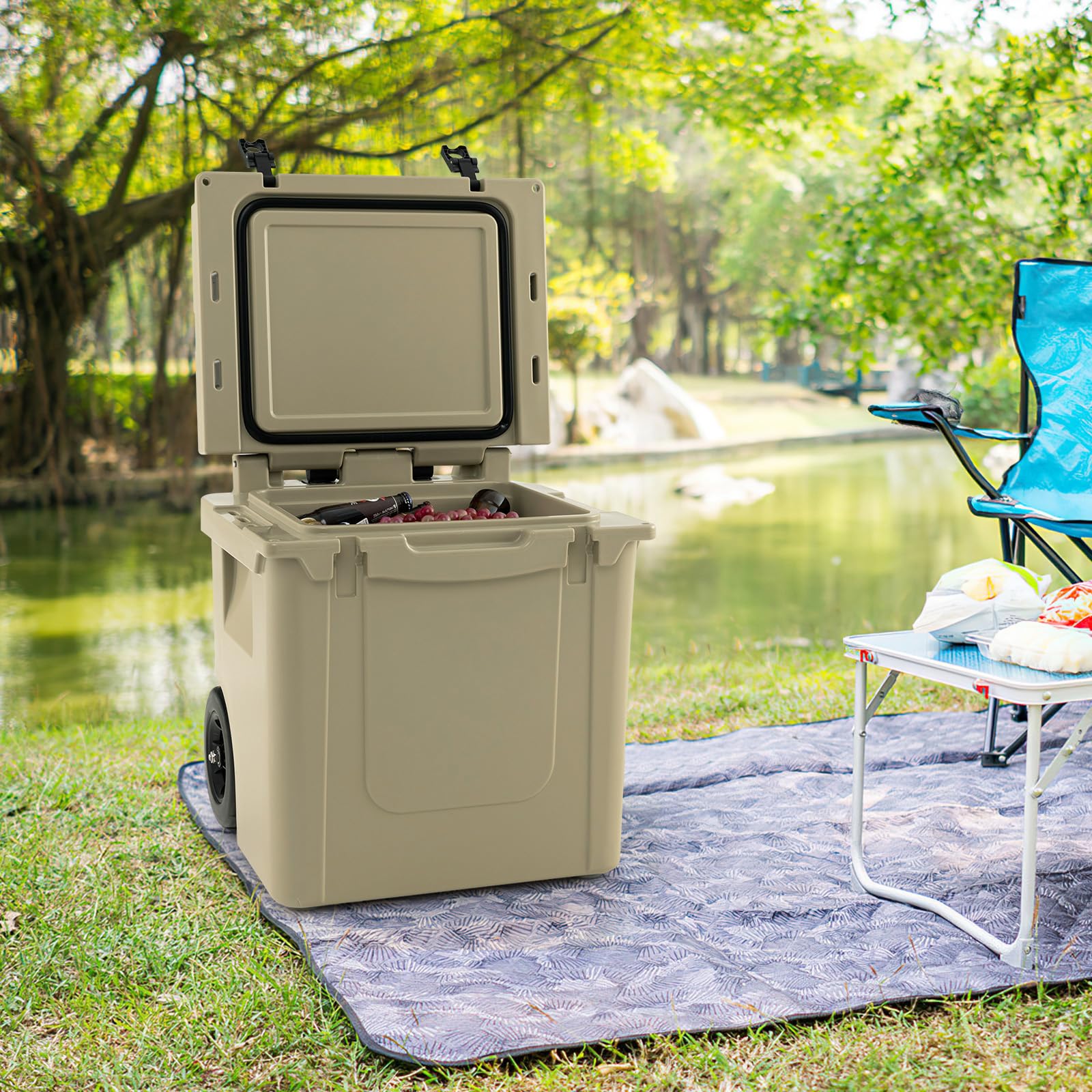 Giantex Cooler with Wheels, 45 Quart Rolling Cooler with All Terrain Wheels