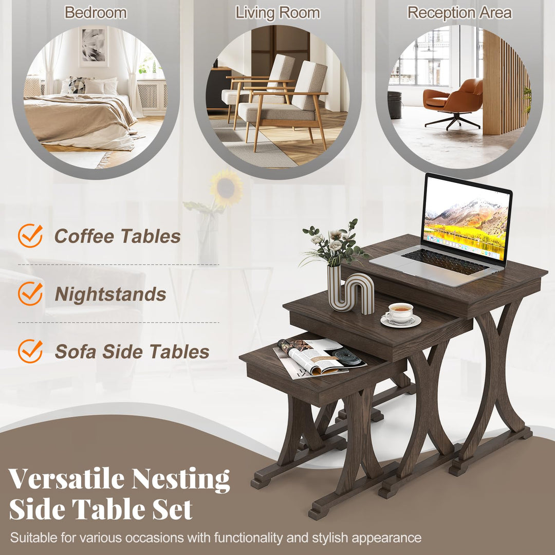 Giantex Nesting Coffee Table Set-of-3 - Stackable Rectangular Sofa End Side Table