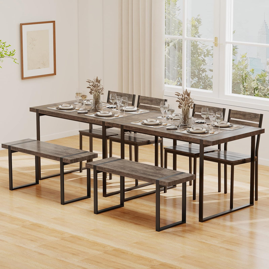 Giantex 4-Piece Dining Table Set for 4 with 1 Bench and 2 Chairs
