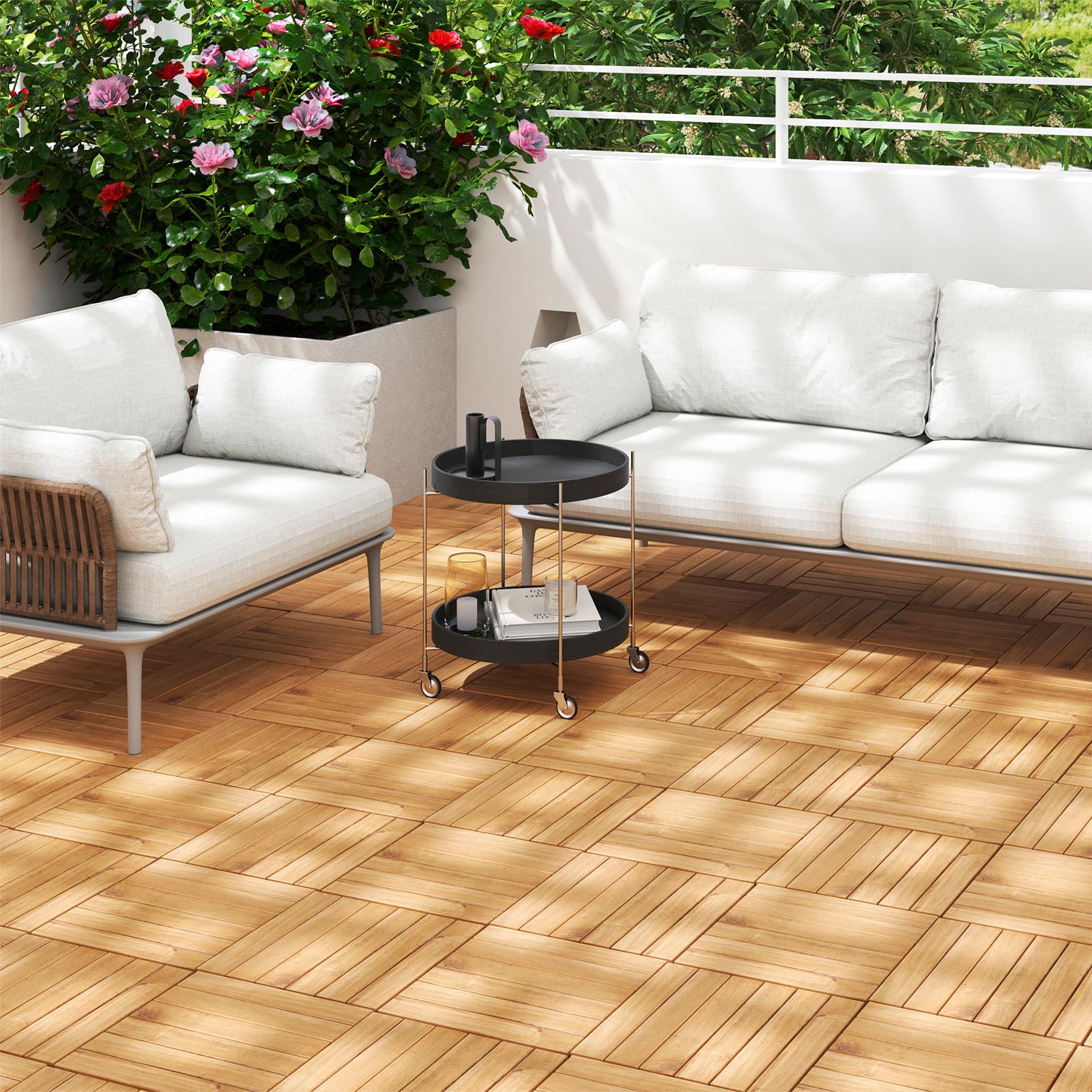 Giantex 30 PCS Acacia Wood Interlocking Patio Deck Tiles