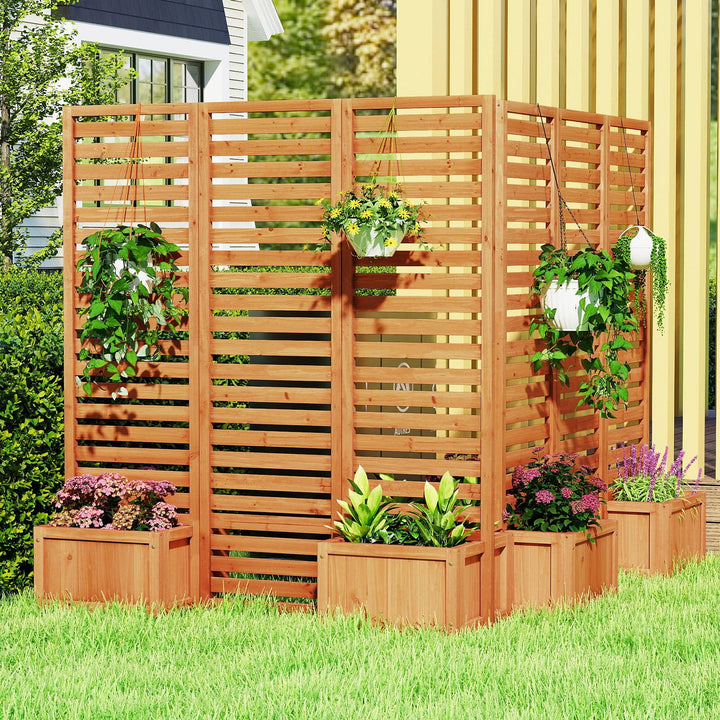 Giantex Outdoor Wooden Privacy Screen with Planter Box