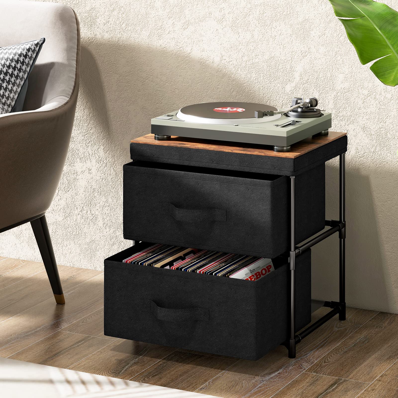 Giantex Nightstand Set of 2 with 2 Fabric Drawers