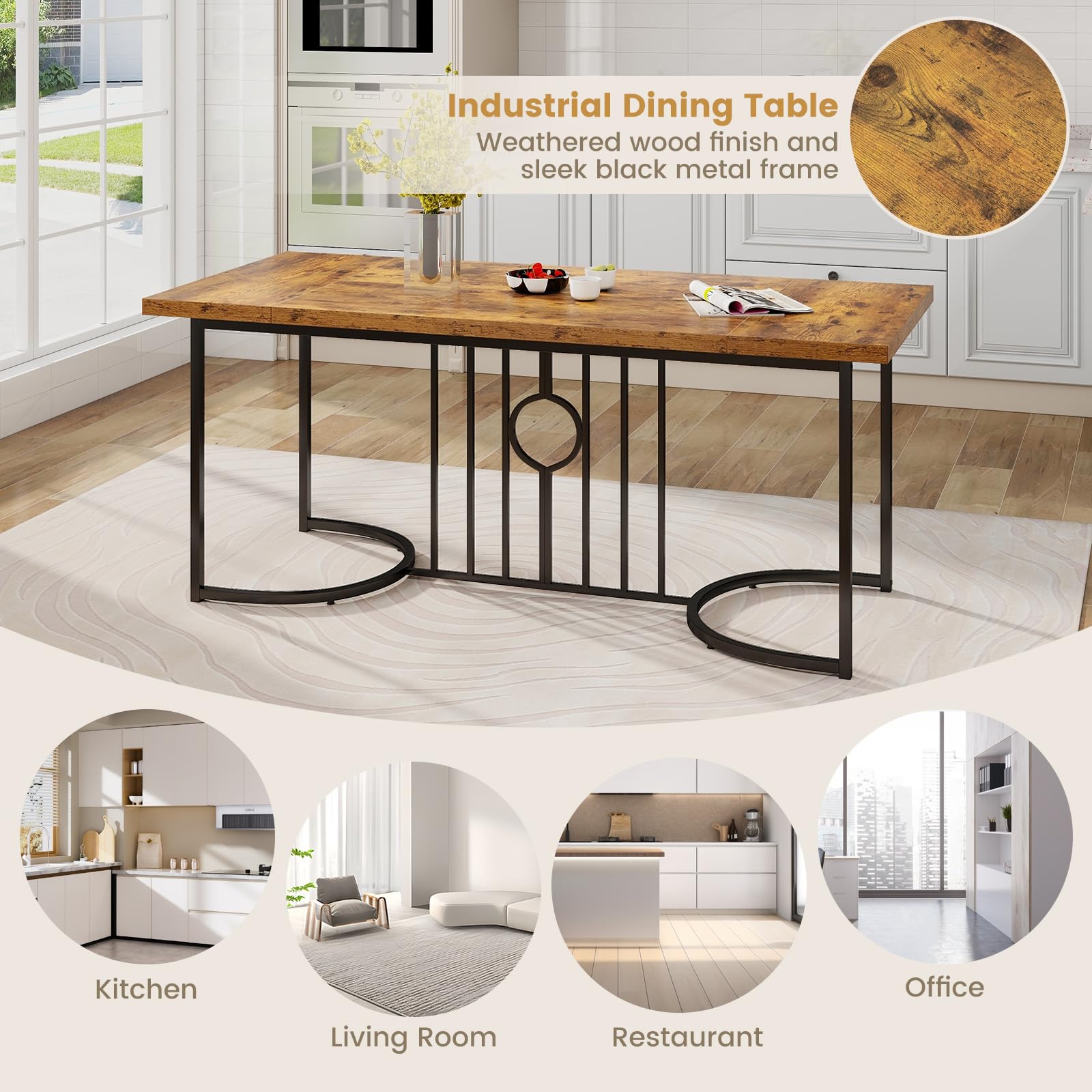 Giantex 71 Inch Large Dining Table for 6-8 People, Farmhouse Rectangular Kitchen Table with Metal Frame
