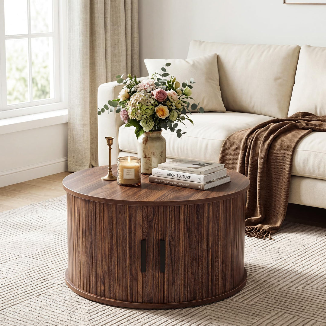 GIANTEX 23.5" Round Coffee Table with Hidden Storage