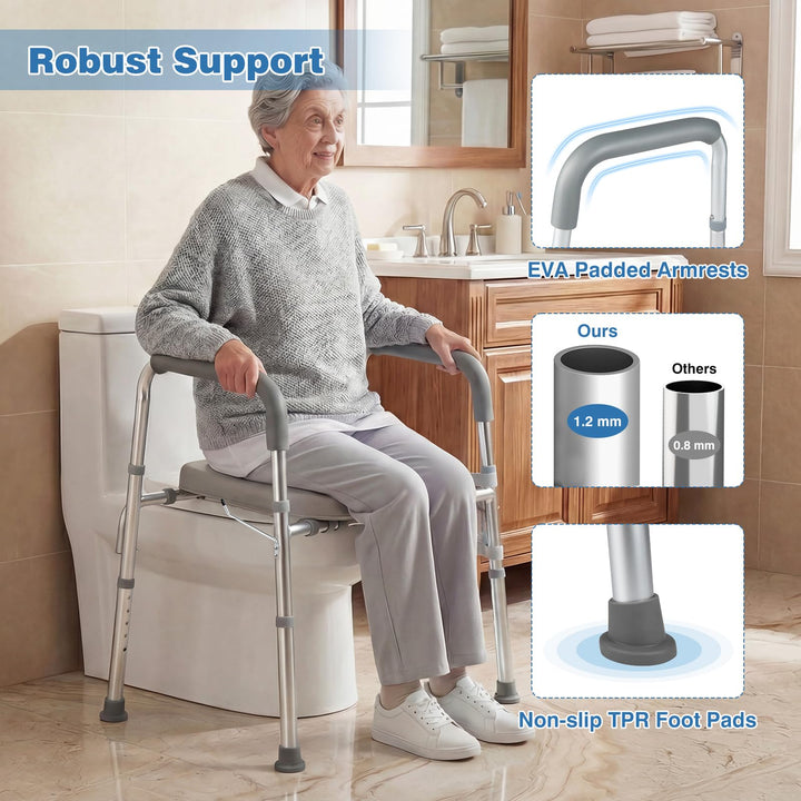 Giantex Raised Toilet Seat with Handles | Toilet Seat Riser for Seniors w/Padded Arms