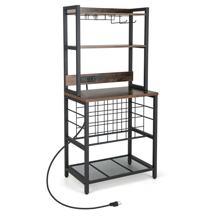 Giantex Bakers Rack with Storage Hutch, Power Outlet & USB Port, Coffee Bar 24-Bottle Wine Rack & Glass Holder