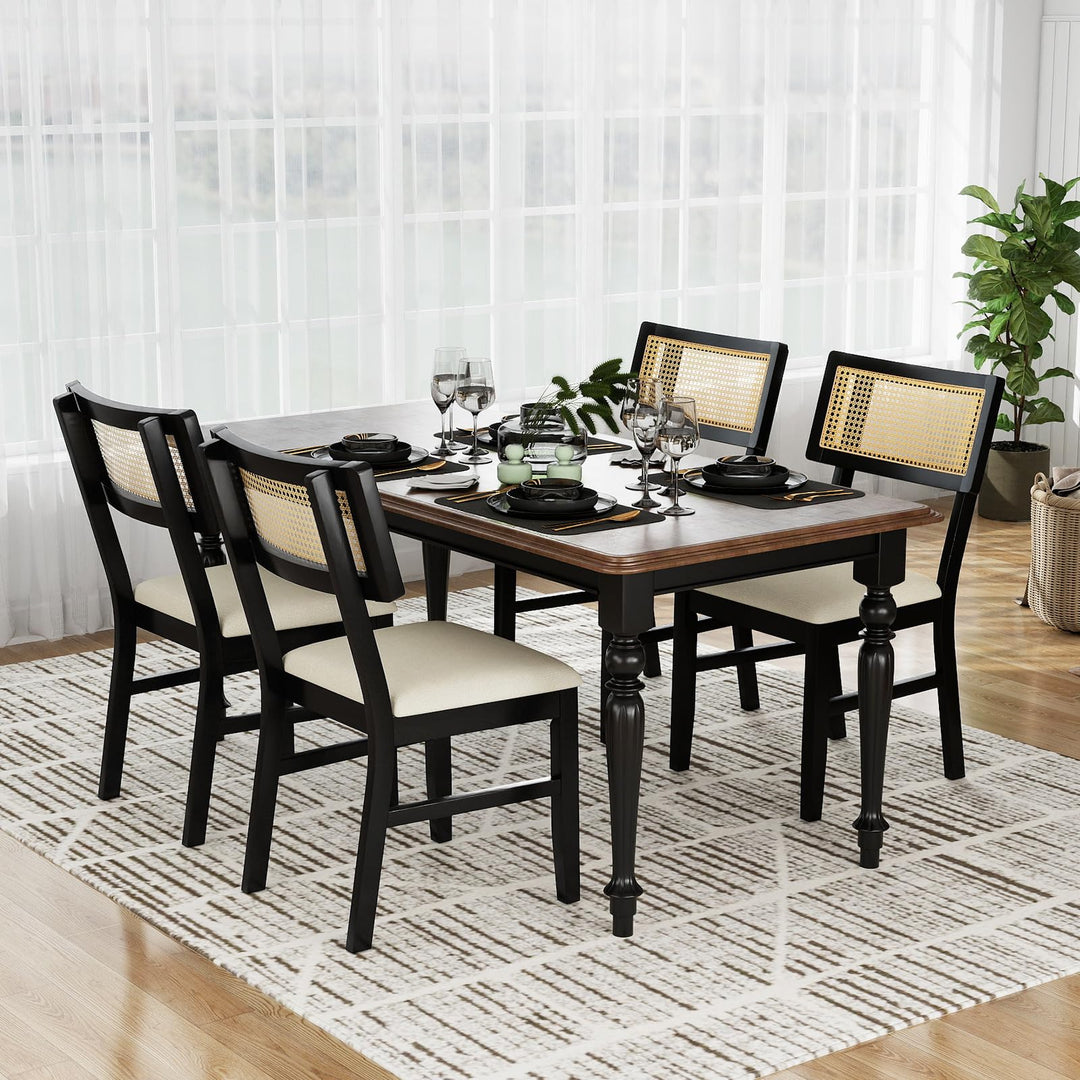 Giantex Fabric Upholstered Dining Room Chairs w/Padded Seat Rubber Wood Legs & Curved Backrest