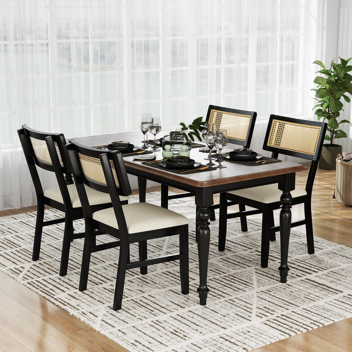 Giantex Fabric Upholstered Dining Room Chairs w/Padded Seat Rubber Wood Legs & Curved Backrest