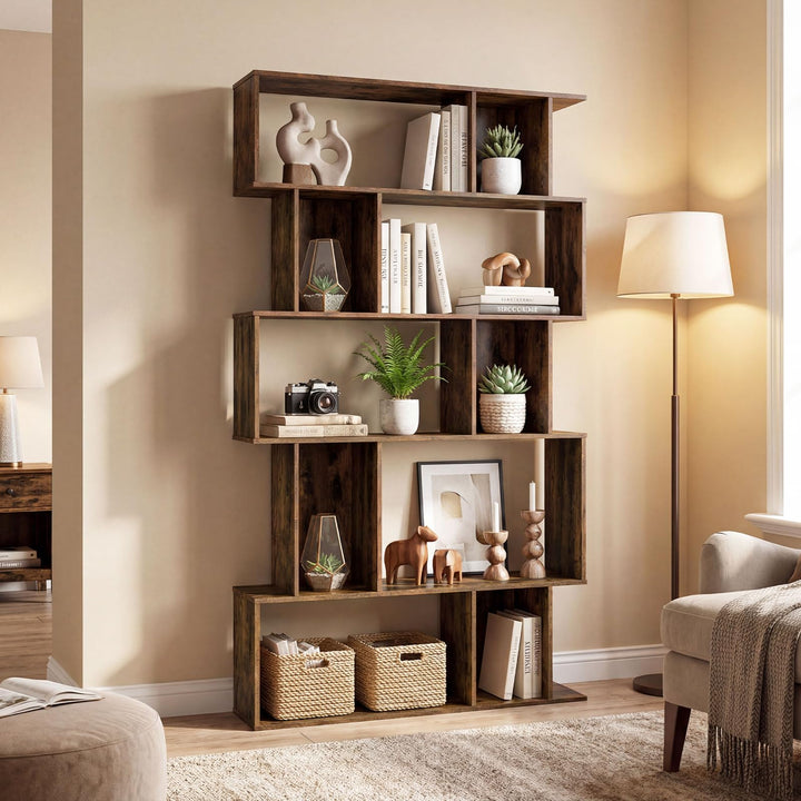Giantex Geometric Bookshelf 5-Tier Bookcase with Open Shelves and Closed-back Cubes